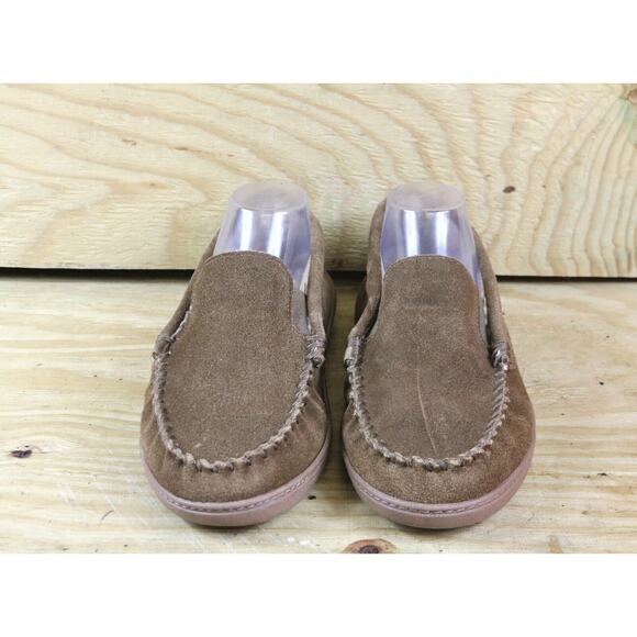 New Minnetonka Moccasins Mens 9M Brown Suede Venetian Faux Fur Lined - Picture 2 of 6